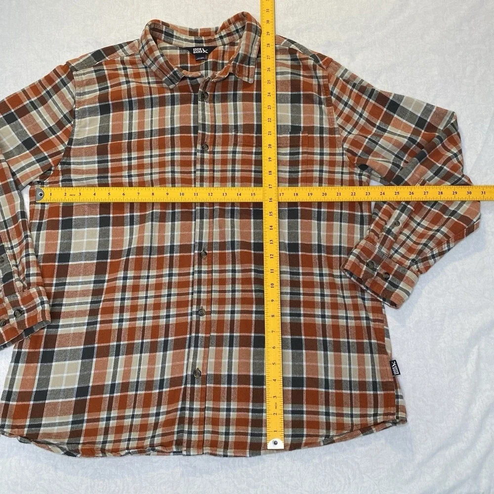 Eddie Bauer Flannel Shirt Mens XXL Blue Orange Plaid Button Up Lot 2